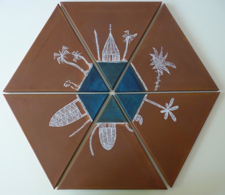 Hexa-cases, Acrylique et terre rouge, 62 X 72 cm